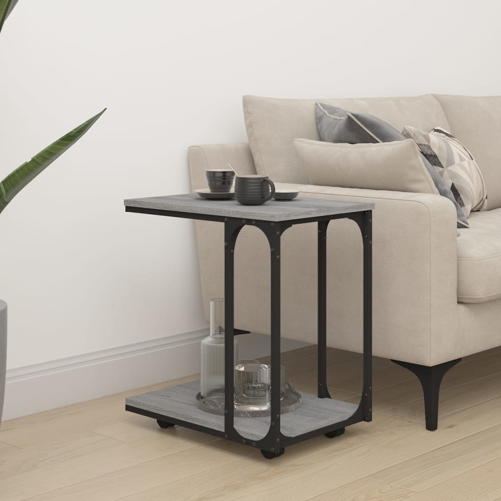Vidaxl Side Table On Wheels, Sonoma Oak Gray, 50X35X55.5 Cm