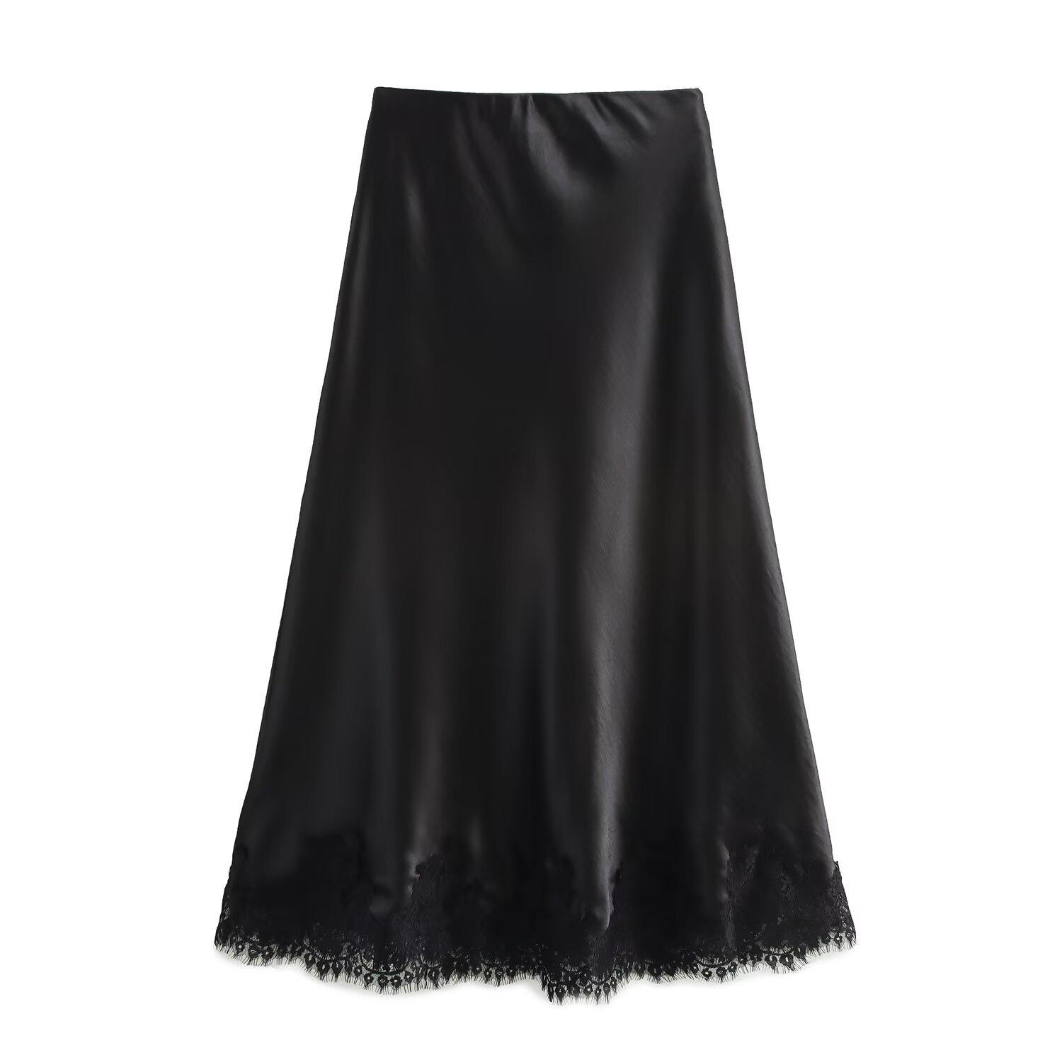 

Весна 2025 Женская юбка в европейском стиле из кружева и сатина на эластичной талии Medium