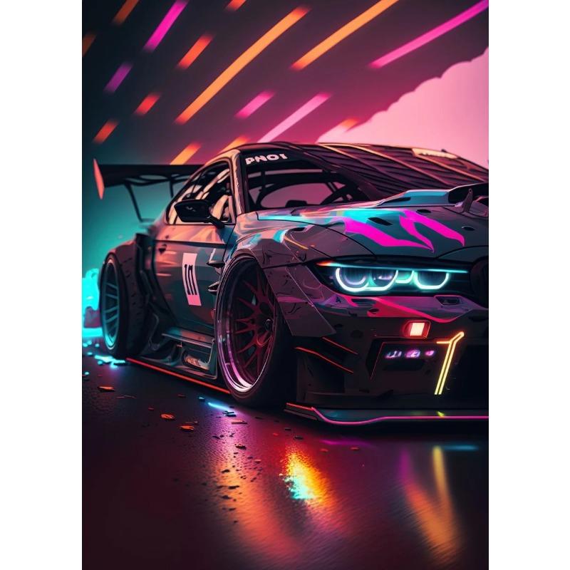 

Современные автомобили, винтажные спортивные неоновые автомобили, золотая ночь, живопись и принты, холст, постер, настенные художественные картины для декора гостиной, Cuadros 21cm×30cm NoFrame