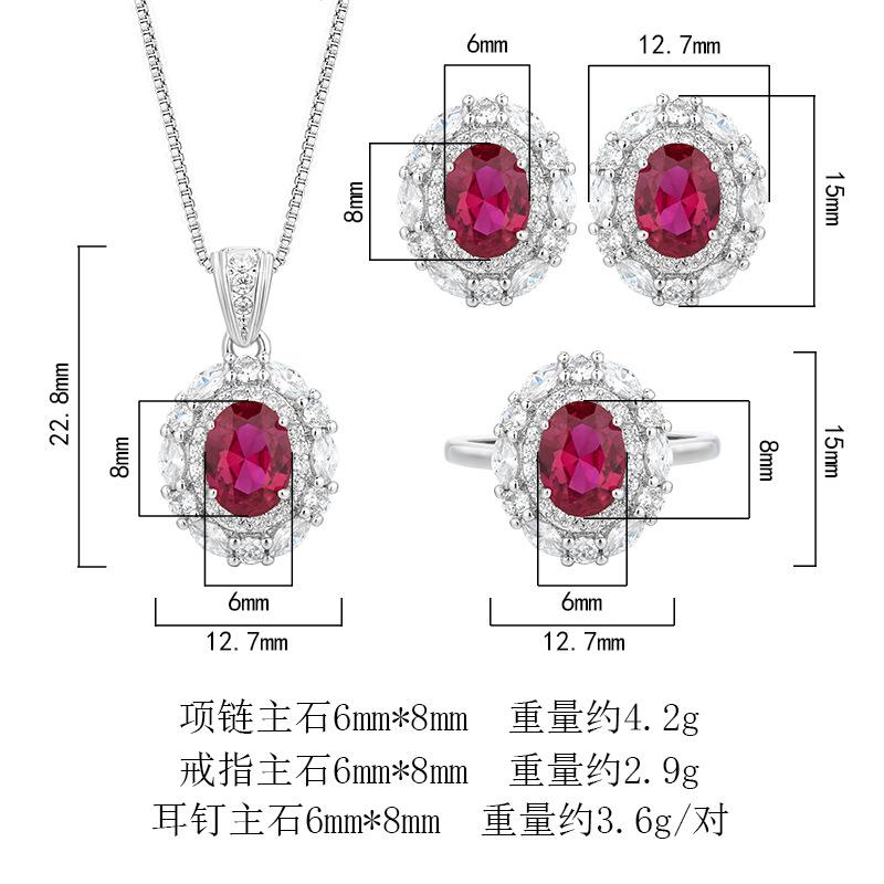 Set Bijuterii Huamei Colier Corindon Roșu Culoare Zirconiu Comoară Ac Argintiu S925 Inel cu Șurub Inel pentru Ureche Stil Femei pentru Banchet