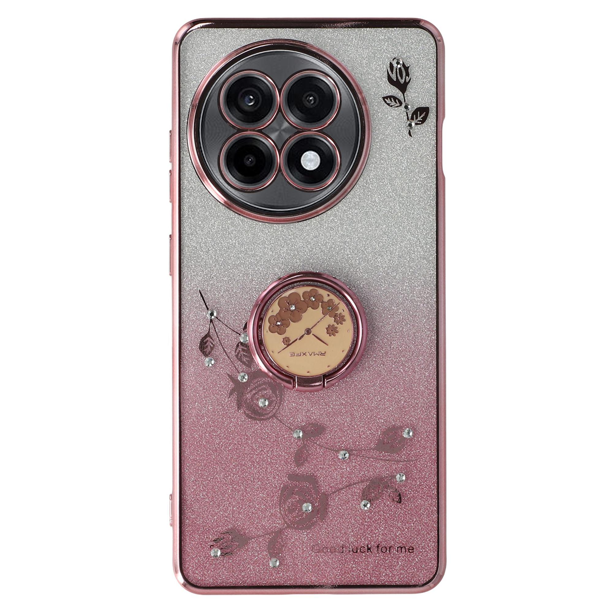 

KADEM For OnePlus Ace 5 5G/13R 5G Case Ring Kickstand TPU Flowers Phone Cover Gradient Glitter Rose Gold