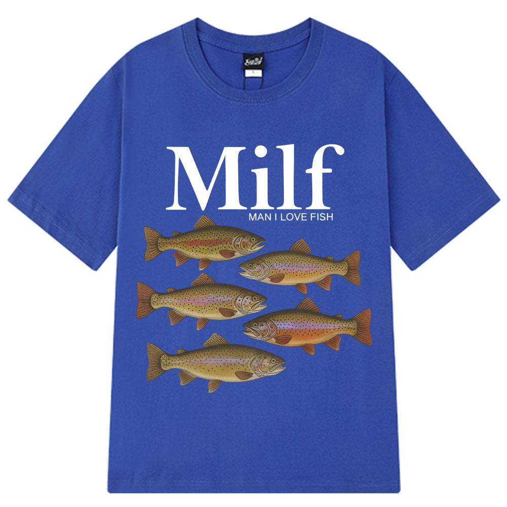 2025 Summer Man I Love Fish Funny Meme TShirt Men Women Vintage 100 Cotton Printed Harajuku Hiphop Tshirts Breathable Tops