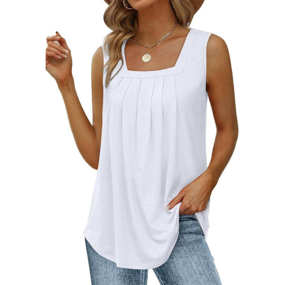 Summer Popular New Solid Color Casual Sleeveless Pleated Vest Women