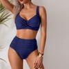 Vintage Bikini Sets Swimsuit Women Two-Piece Suits Swimwear Solid Color Deep V-Neck Bathing Suit Beach Vacation Swimsuit