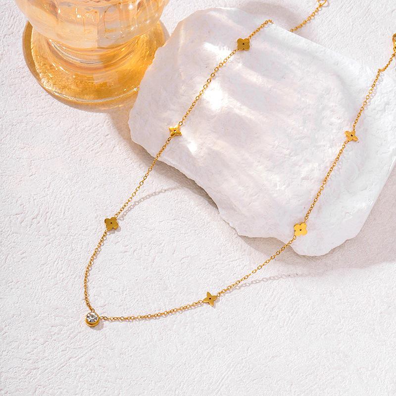 High-End Four-Leaf Clover Titanium Steel Necklace - Elegant, Fade-Resistant Clavicle Chain for Women