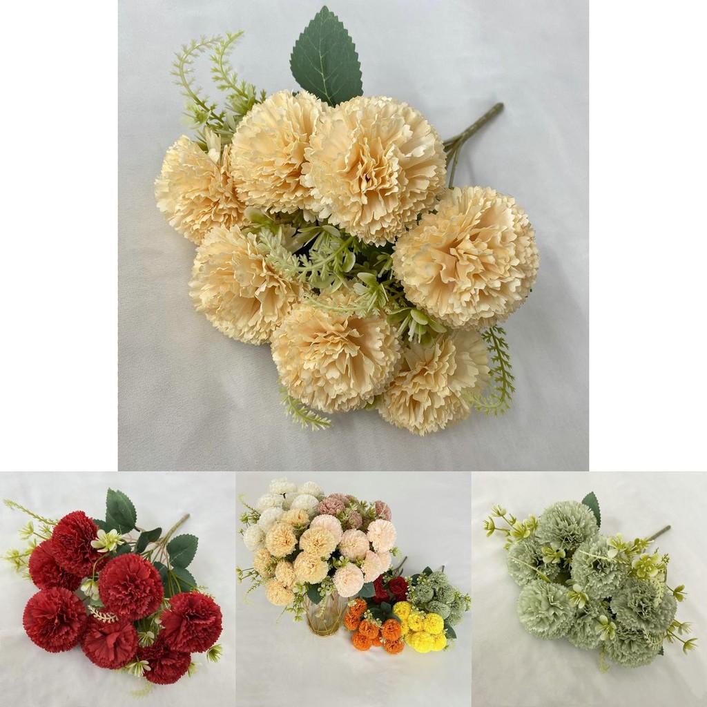 Silk Fabric 7branch Fulu Carnation Artificial Flower Bouquet For Wedding Decor And Photography