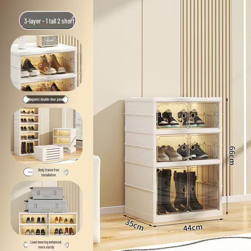 Double-Row Multi-Layer Foldable Shoe Cabinet with Dustproof AJ Storage Display Rack