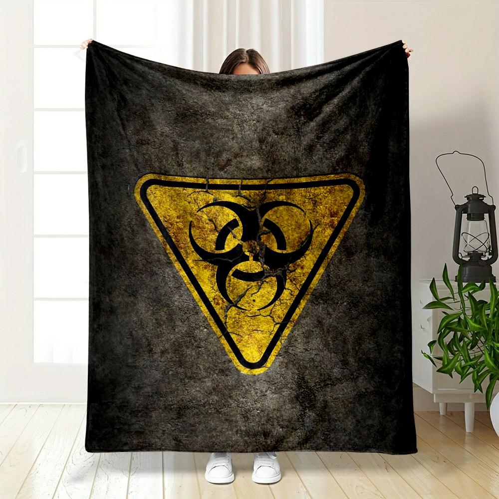 Biohazard Symbol Yellow Grungy Design Flannel blanket for bedroom, living room, sofa, and nap sofas