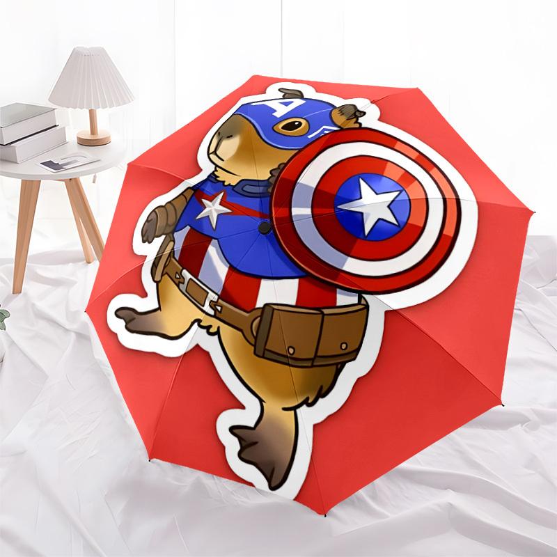 1pc Captain America Capybara Automatic Folding Umbrella - Portable Collapsible Design, 8-Rib Iron Frame Yy251209063