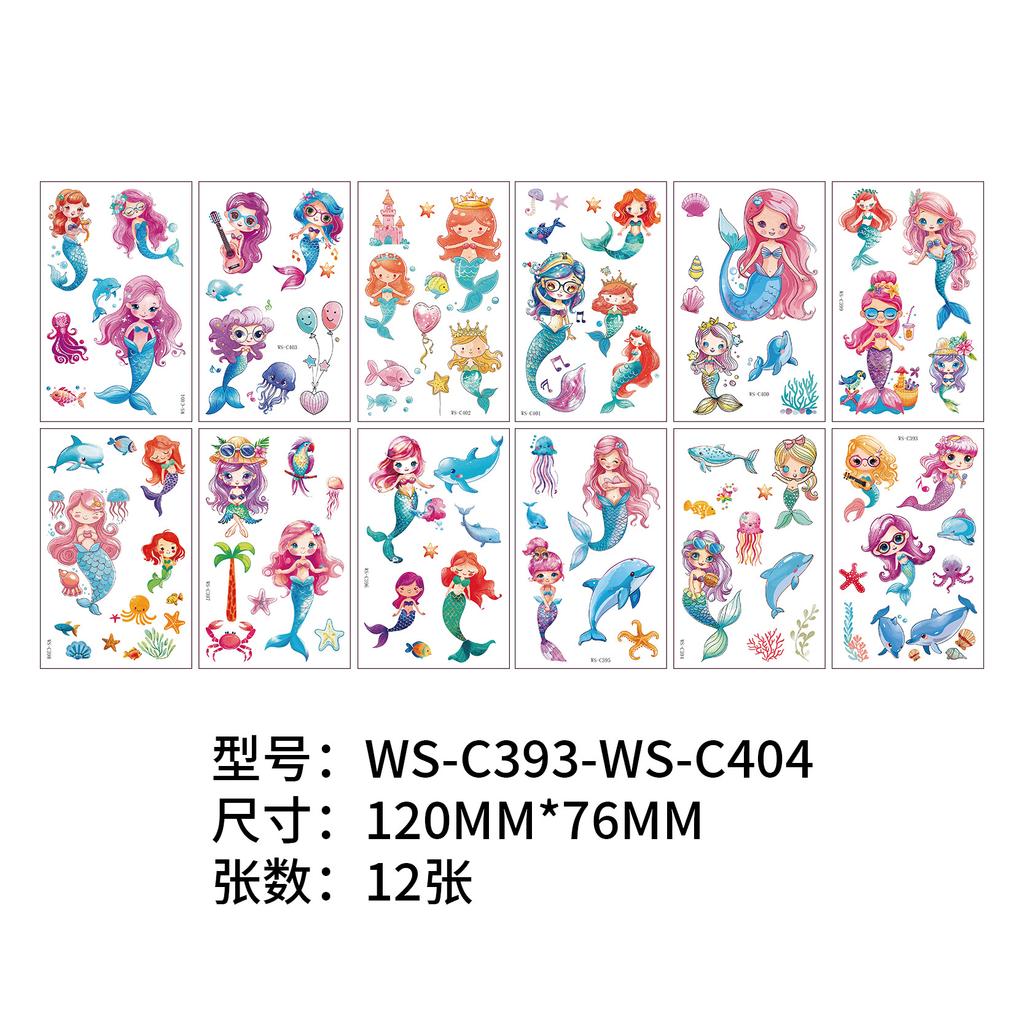 Children's Cartoon Mermaid Tattoo Sticker Pink Princess Waterproof Cute Fun Disposable Bonus Sticker