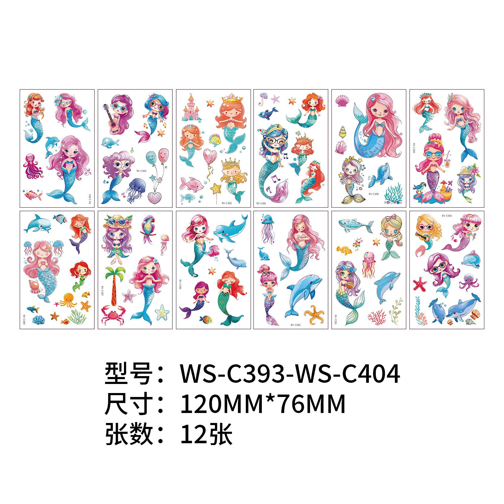 

Children s Cartoon Mermaid Tattoo Sticker Pink Princess Waterproof Cute Fun Disposable Bonus Sticker 120*76mm