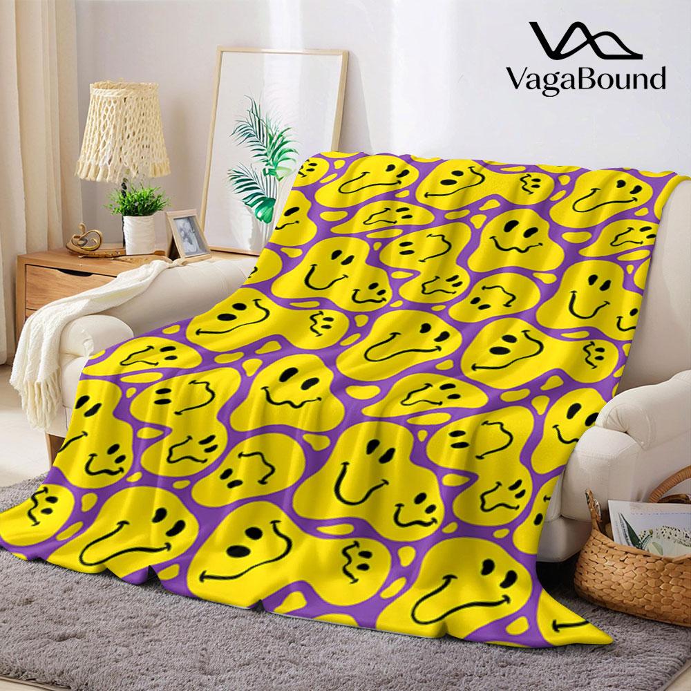 Wavy Smiley Face Ditsy Printed Blanket Suitable for Sofas Beds Offices Travel Camping Chairs Warm Plush Blanket