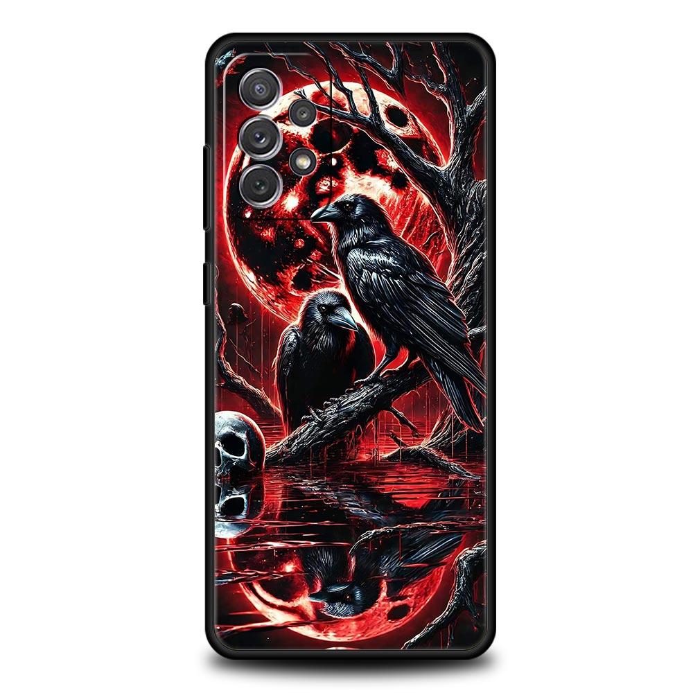 Raven Crow Skull Pattern Phone Case For Samsung Galaxy A17 A07 A55 A35 A25 A15 A05 A33 A31 A23 A21s A13 A41 A73 A53 A51 A71Cover