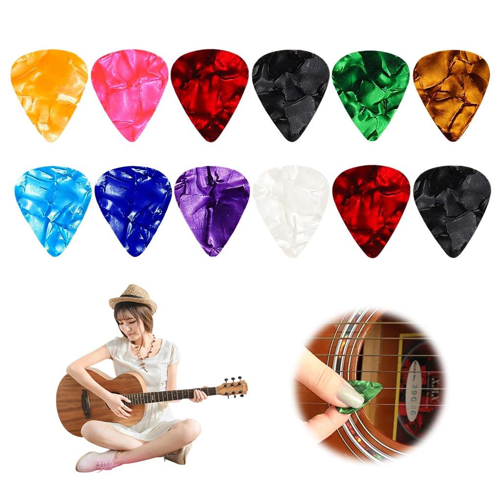 Guitar Thicknesses Random Suitable for Beginner Practice Resistant To Picks, 12-pack, 0.46mm/0.71mm/0.96mm/1.2mm, Colors, Acoustic/electric/bass
