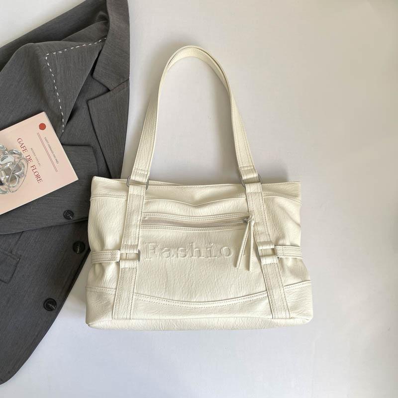 Large Leather Tote Bag with Front Zip Pocket and Adjustable Straps Stylish Women's Everyday Shoulder Bag
