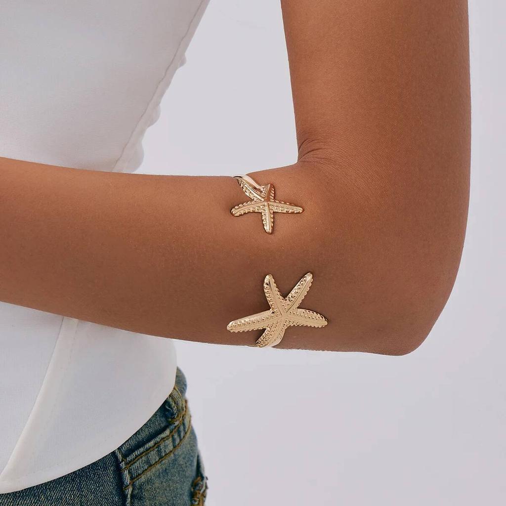 Salircon Punk Exquisite Starfish Open Arm Bracelet Bangle Women Boho Gold Color Cuff Adjustable Bangles Party Aesthetics Jewelry
