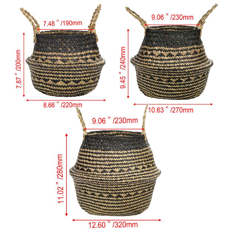 Seagrass Belly Basket with Handles Multipurpose Wicker Storage Basket Laundry Garden Decorative Storage Organizer