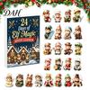 Kids Christmas Party Favors Magic Elf Advent Calendar, 24 Day Acrylic 2D Ornament Set with Cute Cartoon Collectibles Mini Figures, Tree Hanging Decor,
