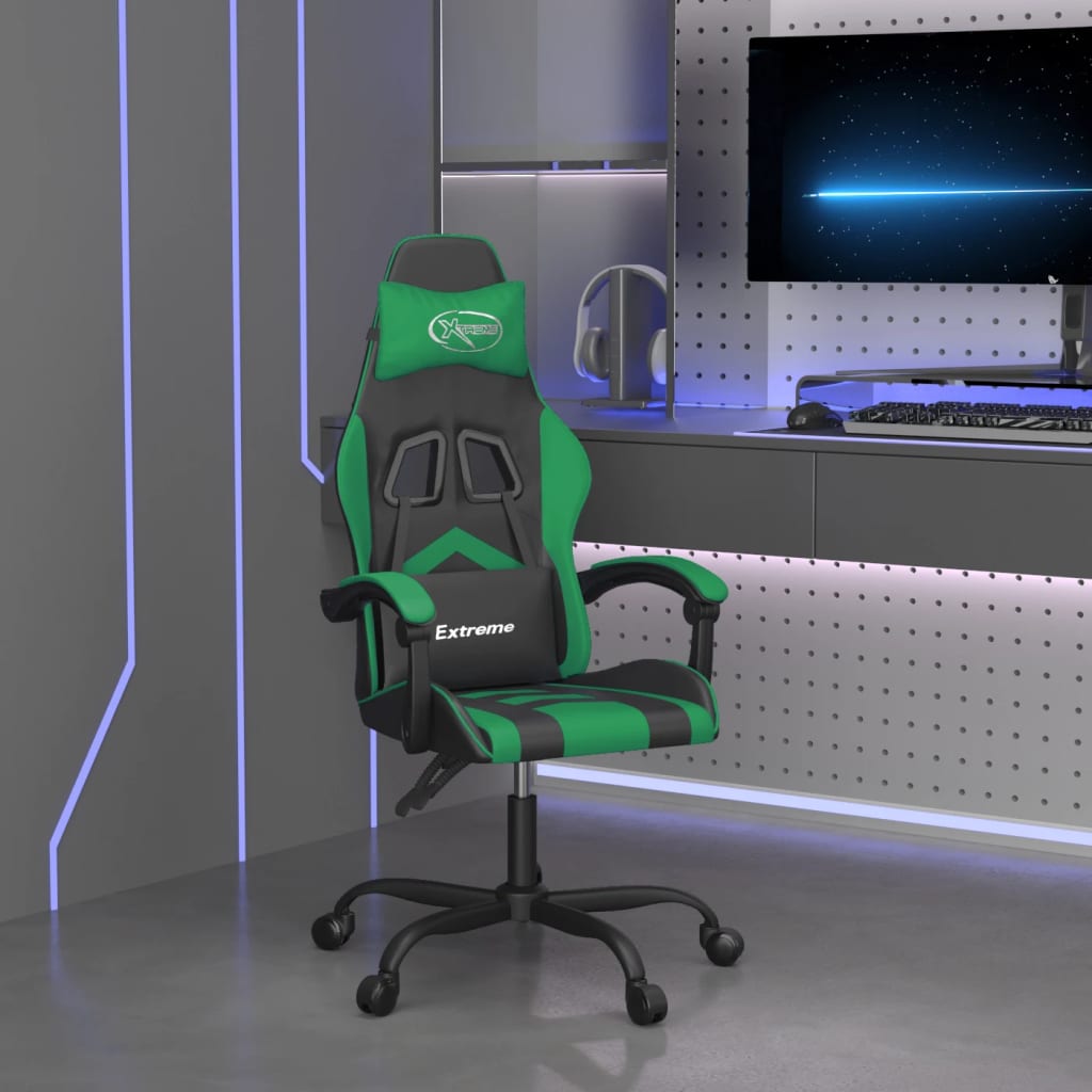 Gaming Chair In Black and Green Artificial Leather