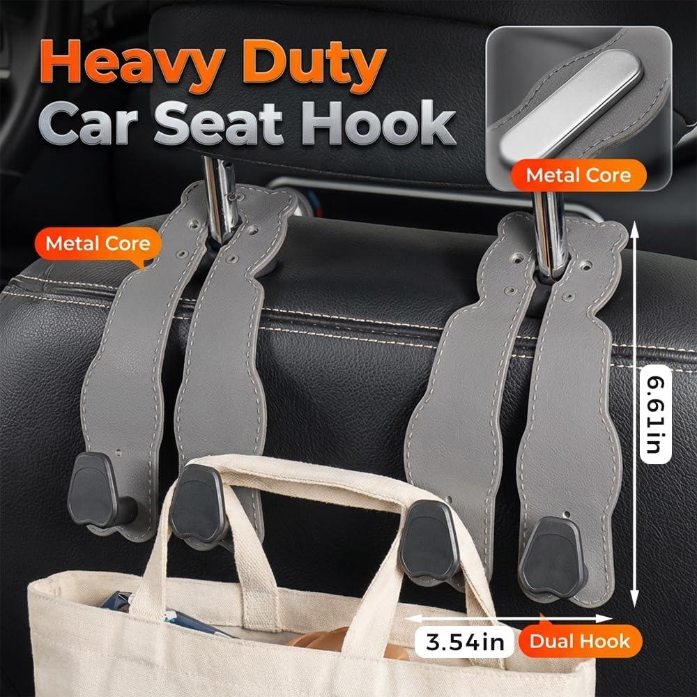 Car Headrest Hooks, Leather-wrapped Double-headed Hooks, Universal Seat Back Storage Bags