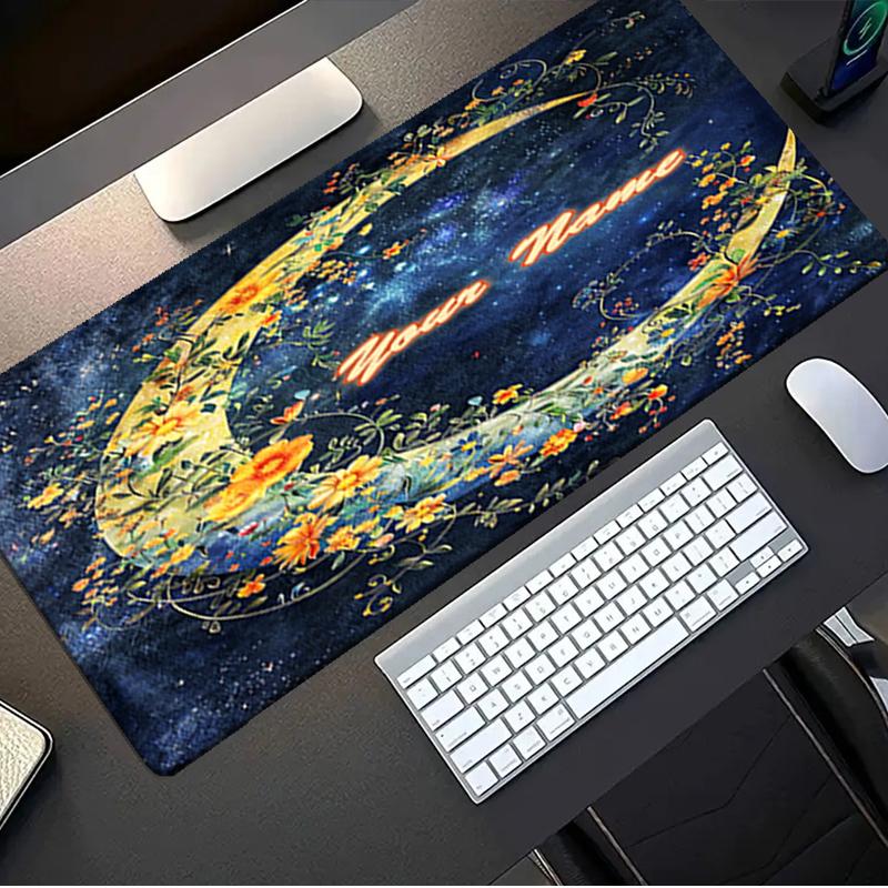 1PC Custom Name Floral Moon Art Mouse Pad, Keyboard and Mouse Desk Pad, for Computer Notebook Birthday Gift For Any Room Or Office