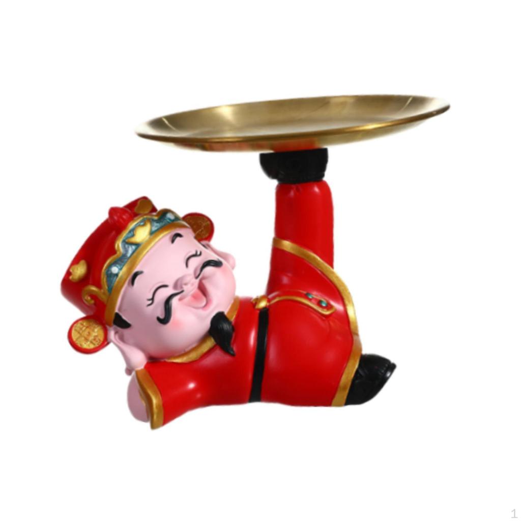 God of Fortune Statue Decorative Figurine Desk Storage Tray Creative Sculpture Desktop Ornament for
