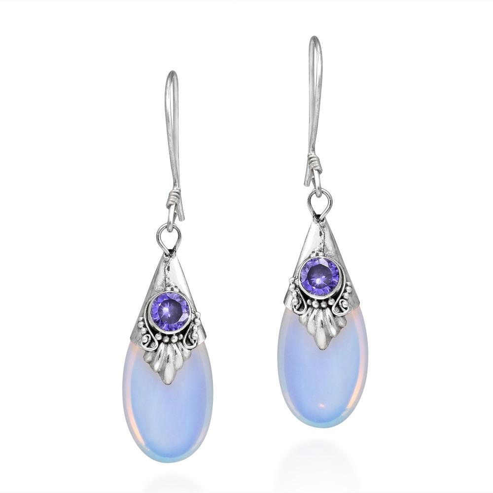 White Moonstone Earrings Teardrop Pear Dangle Earrings for Women Elegant Boho Jewelry