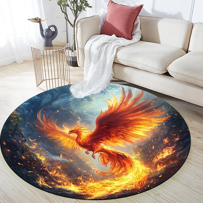 Phoenix Rising Round Area Rug,Carpet Rug for Living Room Bedroom Sofa Playroom Decor,Non-slip Floor Mat