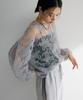 Casual tulle layered blouse for light gray [Green Parks] women,
