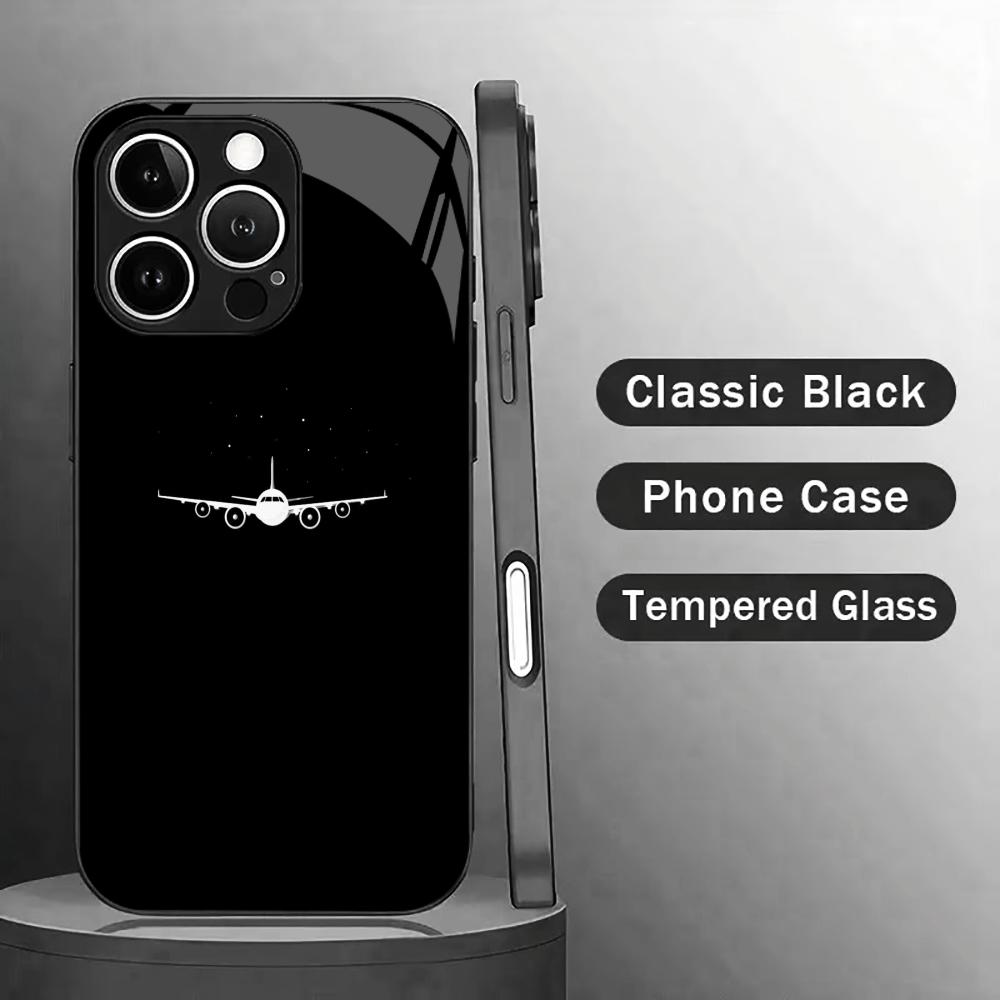 Simple White Airplane Print Glass Phone Case Mobile Phones for Iphone 17 Pro Max Cover for iPhone 17 16 15 14 13 12 Pm Pro Plus