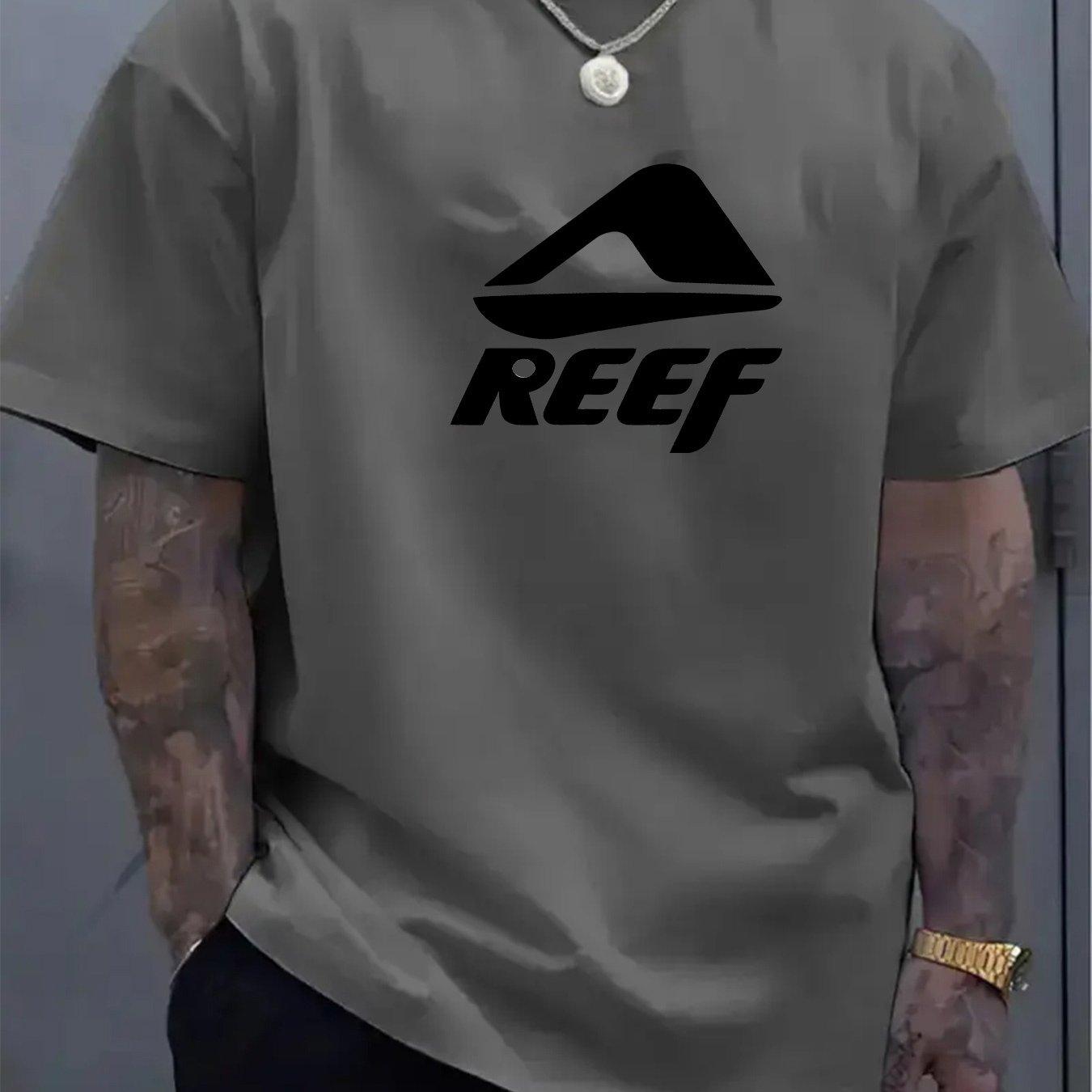 

Mens summer fashionable casual loose geometric pattern REEF letter printed round neck short sleeved Tshirt as the picture13632