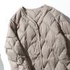 Women Ultralight White Duck Down Long Jacket Argyle V-neck Collar Casual Autumn Winter Outwear Coat