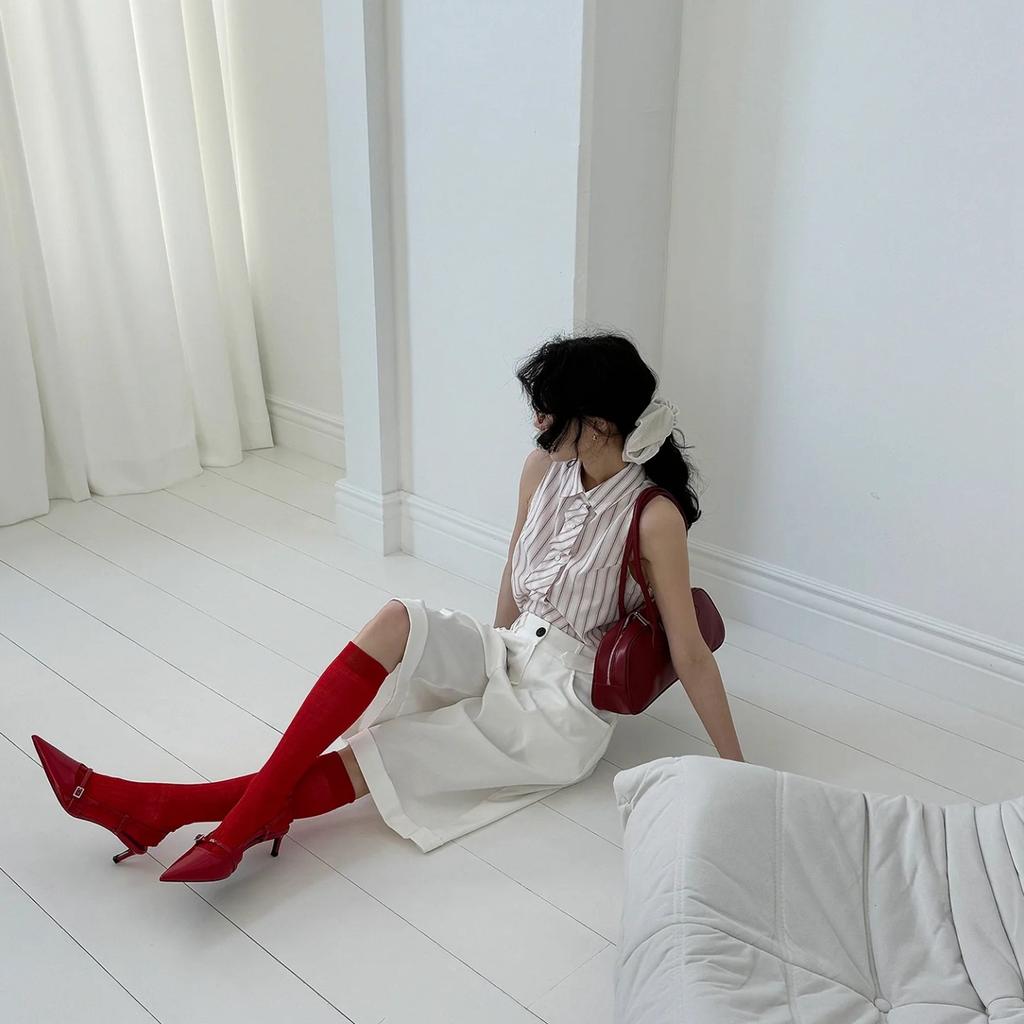 Style Fashion Pointed Heels Versatile Skinny Kitten Heel Sexy One-Word Strap Skinny Heel Sandals