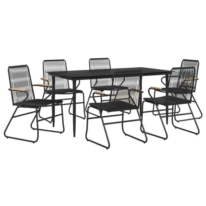 VidaXL Ensemble à manger de jardin 7 pcs Noir Rotin PVC, ensemble de salle à manger, ensemble de salle à manger d'extérieur, 3156577