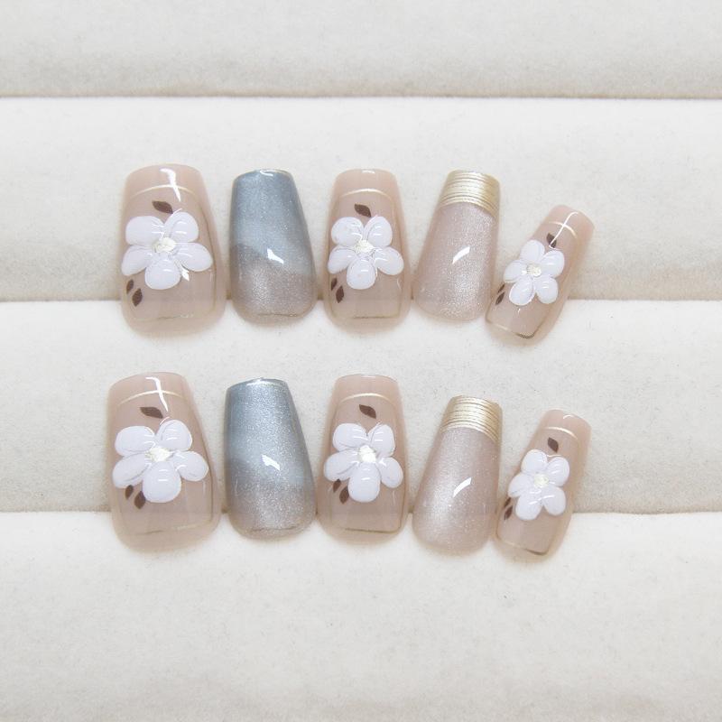 Cat's Eye Wearing Nail Piece Removable Flower Nail Piece Larkin French Manicure Piece Advanced Sense Smudge Nail Patch