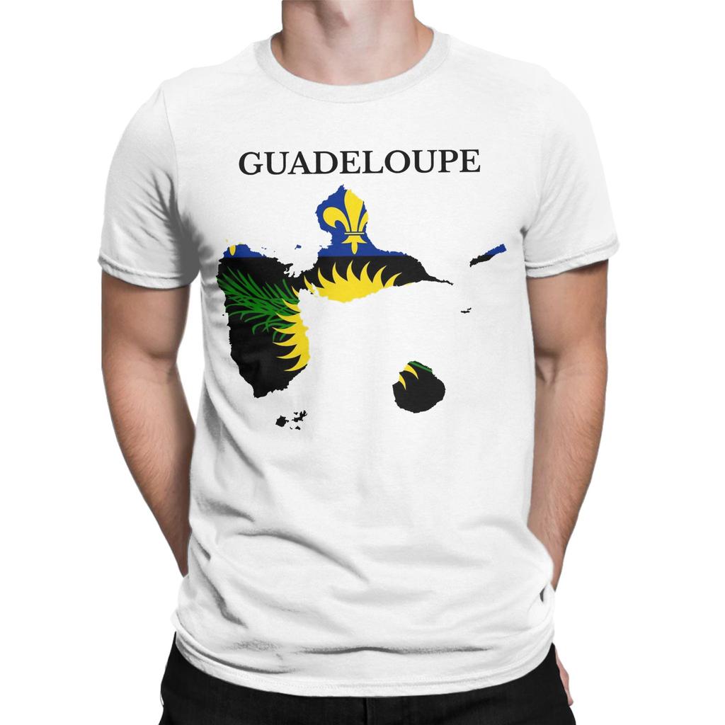 Guadeloupe Karte Flagge T-Shirt Herren Vintage Reines Baumwoll-T-Shirt Rundhals Kurzarm T-Shirts Große Größen Kleidung