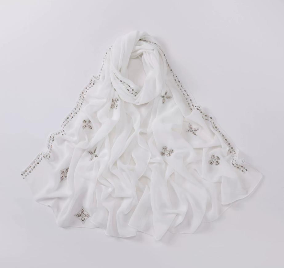 New Chiffon Hijab With Rhinestones Diamonds Scarf Shawls Solid Headscarf Wraps Ramadan Eid Hijabs Glitter Headband Turban
