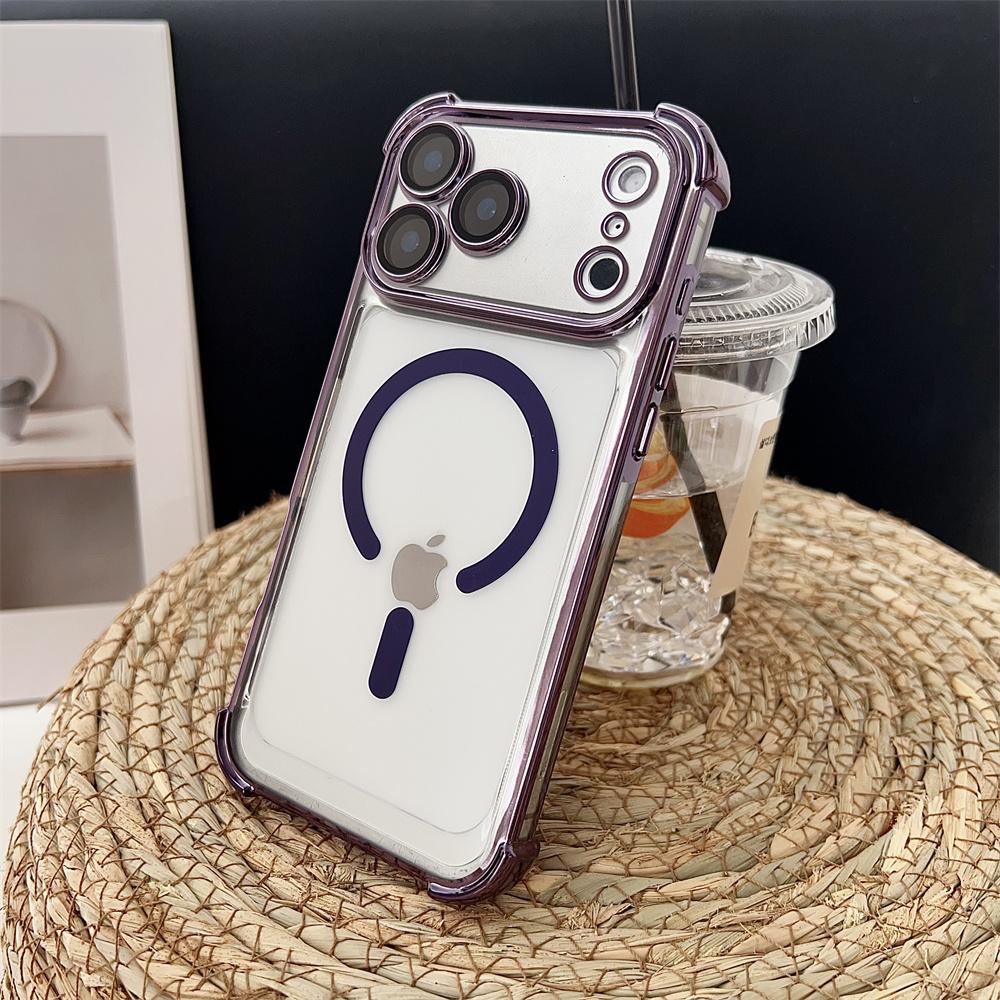 New Plating Transparent Shockproof Magnetic Phone Case For iPhone 17 17 Air 17Pro 17 Pro Max For Magsafe Wireless Charge Cover