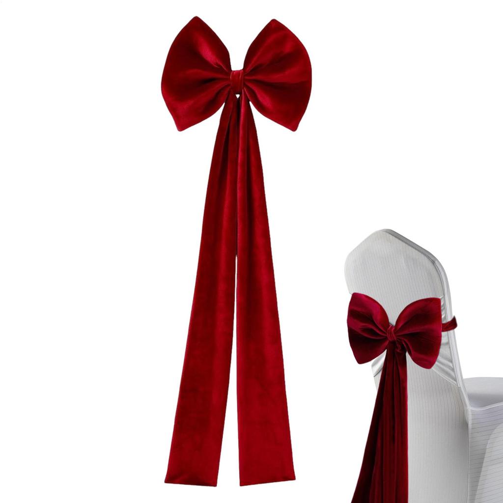 Large Christmas Velvet Chair Bows Strap Christmas Red Chair Cover Bow Chair Back Sashes With Elastic Rope For Weddings Banquets