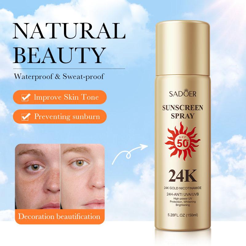 SPF50 Sunscreen Spray 24K Gold Nicotinamide UV Protection Face Body Sunblock Hydrating Lightweight Sun Care Mist