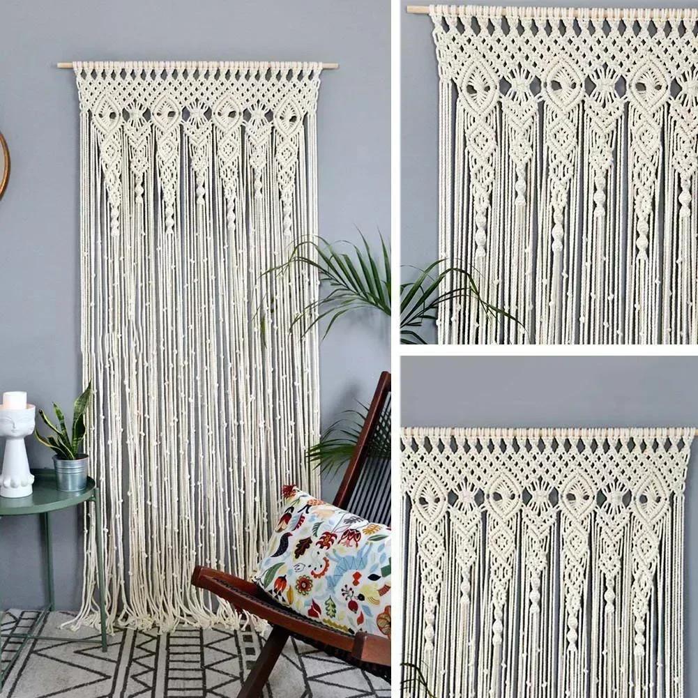 Handgeknüpfter Makramee-Türvorhang Böhmischer Wandbehang Teppich Für Zuhause Fenster Türrahmen Schlafzimmer Wohnzimmer Hochzeits-Hintergrund Dekoration