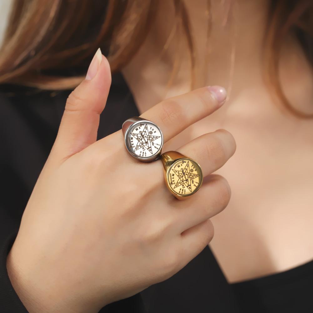 Dreamtimes Vintage Viking Five-pointed Star Rings Wahyeh Magical Blessed Pentagram of Solomon Amulet Talisman Men's Ring Jewelry