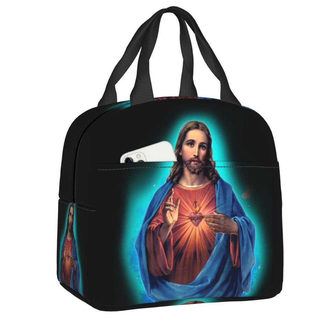 Custom Sacred Heart Of Jesus Lunch Bag Women Thermal Cooler Insulated Lunch Box for Kids School Children