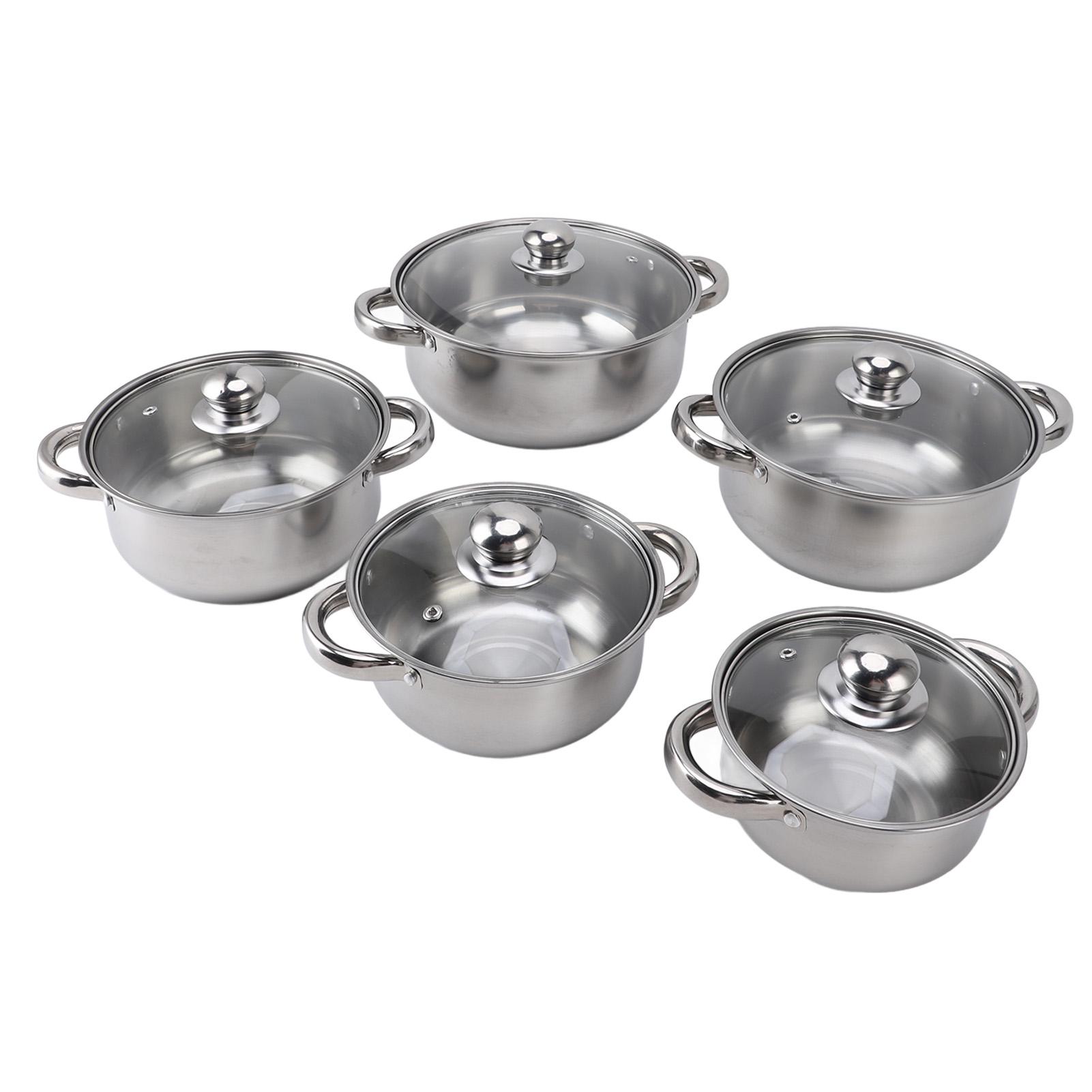 

Набор кухонной посуды из нержавеющей стали 5 шт. Кастрюля с крышкой из стекла, Кастрюля для бульона, Суповая кастрюля с двумя ручками для приготовления пищи L