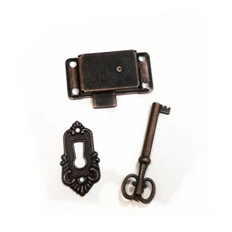 Antique Door Lock Drawer Jewelry Box Cabinet Wardrobe Cupboard Door Lock Set Cabinet Wardrobe Cupboard Door Lock + Key Furniture