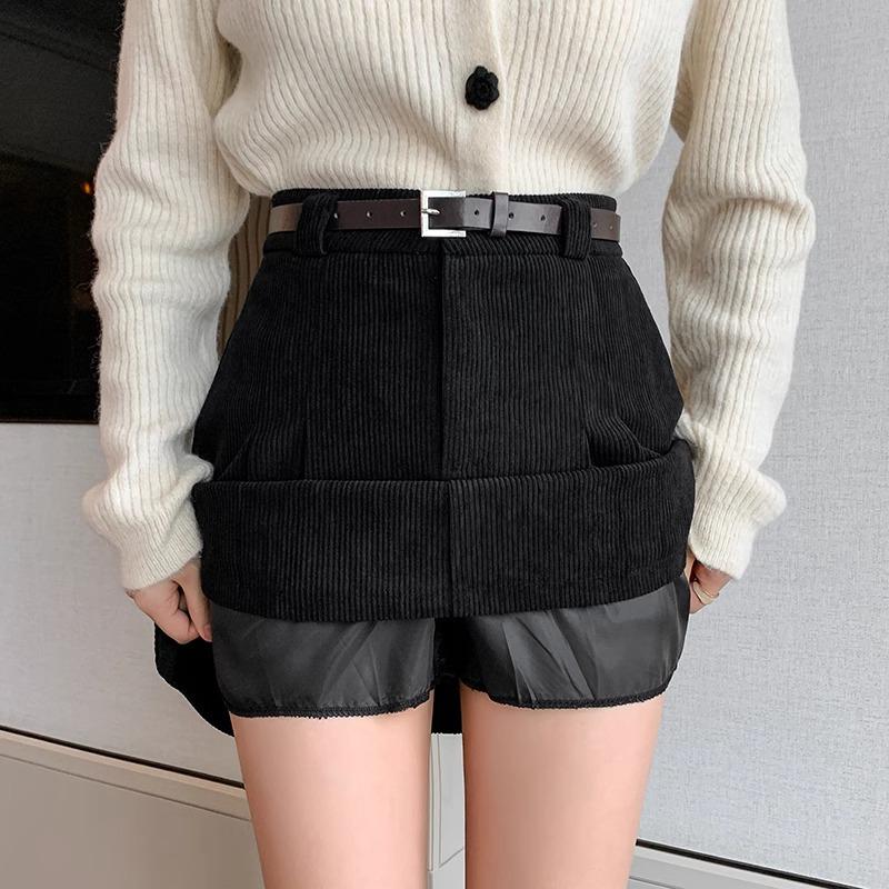 

Женская вельветовая шерстяная юбка А-силуэта со складками, высокой талией и встроенными шортами для осени/зимы 2024. XL