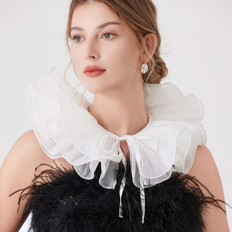 Elegant Mesh Ruffle Layer Fake Collar Decoration Shawl Shirt Blouse Tulle Neck Decor Party Neckwear Cosplay Costume Accessories