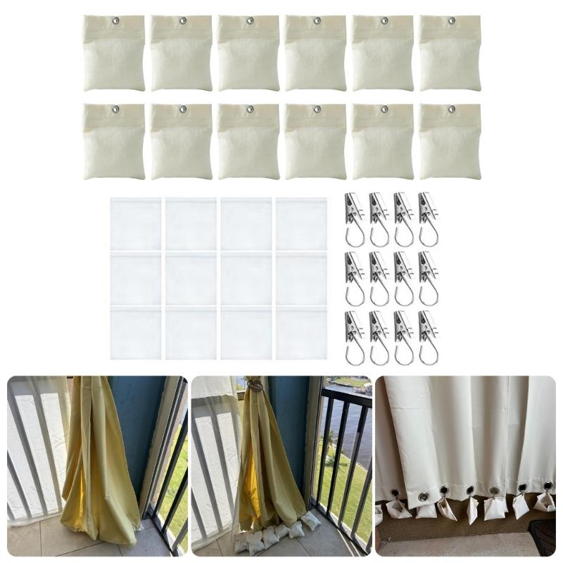 12pcs Reinforced Canvas Sandbags Auto Closing Design Includes Metal Clip Outdoor Windproof Tablecloth For Curtains