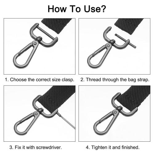 uxcell 38mm Screw-On D-Ring Square Keychain Key Ring Lever Rotating Snap Hook Removal Craft Hook with Screwdriver, 4 Pieces Black