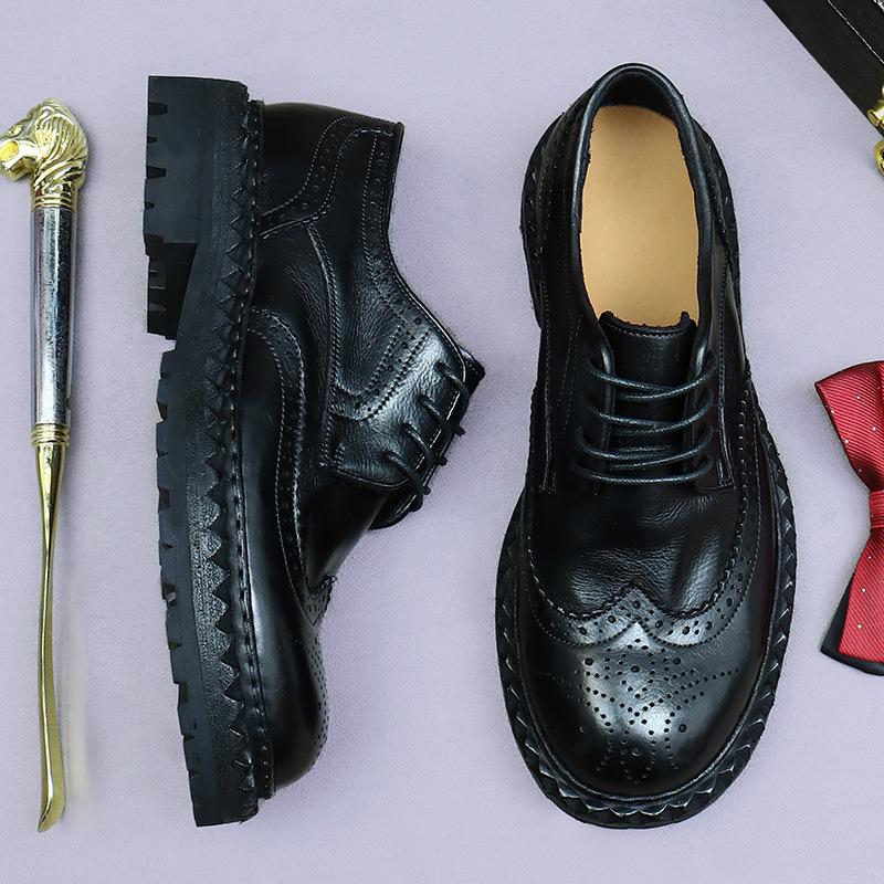 

Block leather sole high-end business casual leather shoes men Block leather retro British 38 чёрный